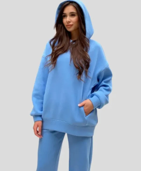 Women's Hooded Sweater And Pants Suit