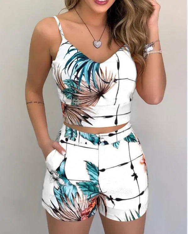 Sleeveless Print Top and Shorts Set