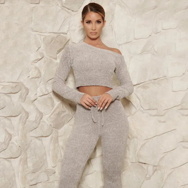 Cropped Sweater And Pants Set